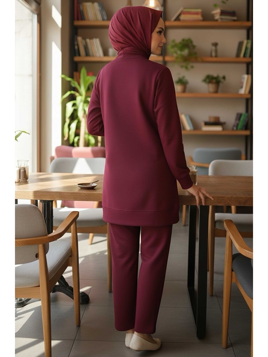 Taş Detaylı Modal İkili Takım Bordo - 28045-BORDO-2