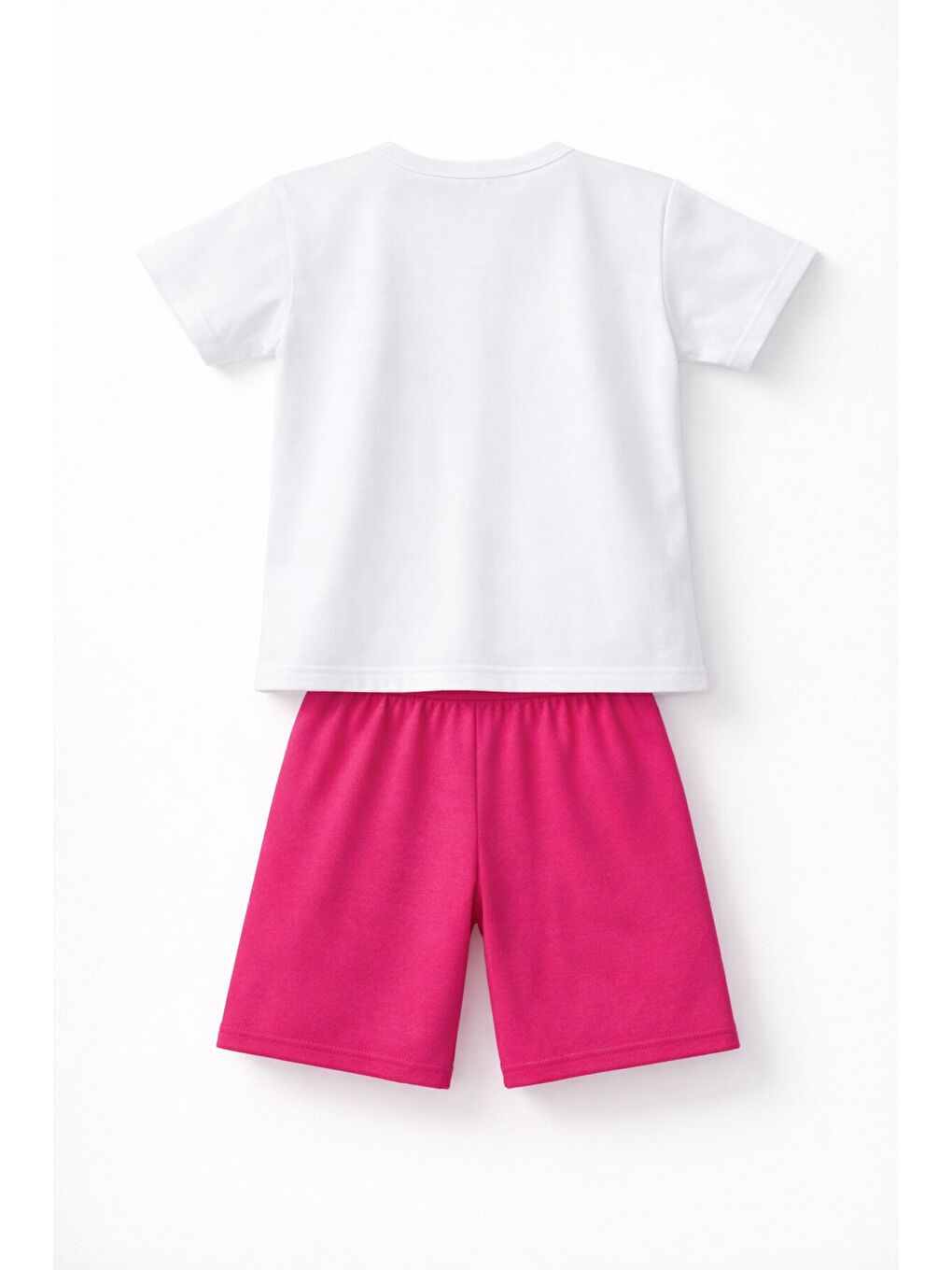 Koyu Pembe Baskılı Simli Kız Çocuk Tişörtlü Şortlu Takım 23797-3