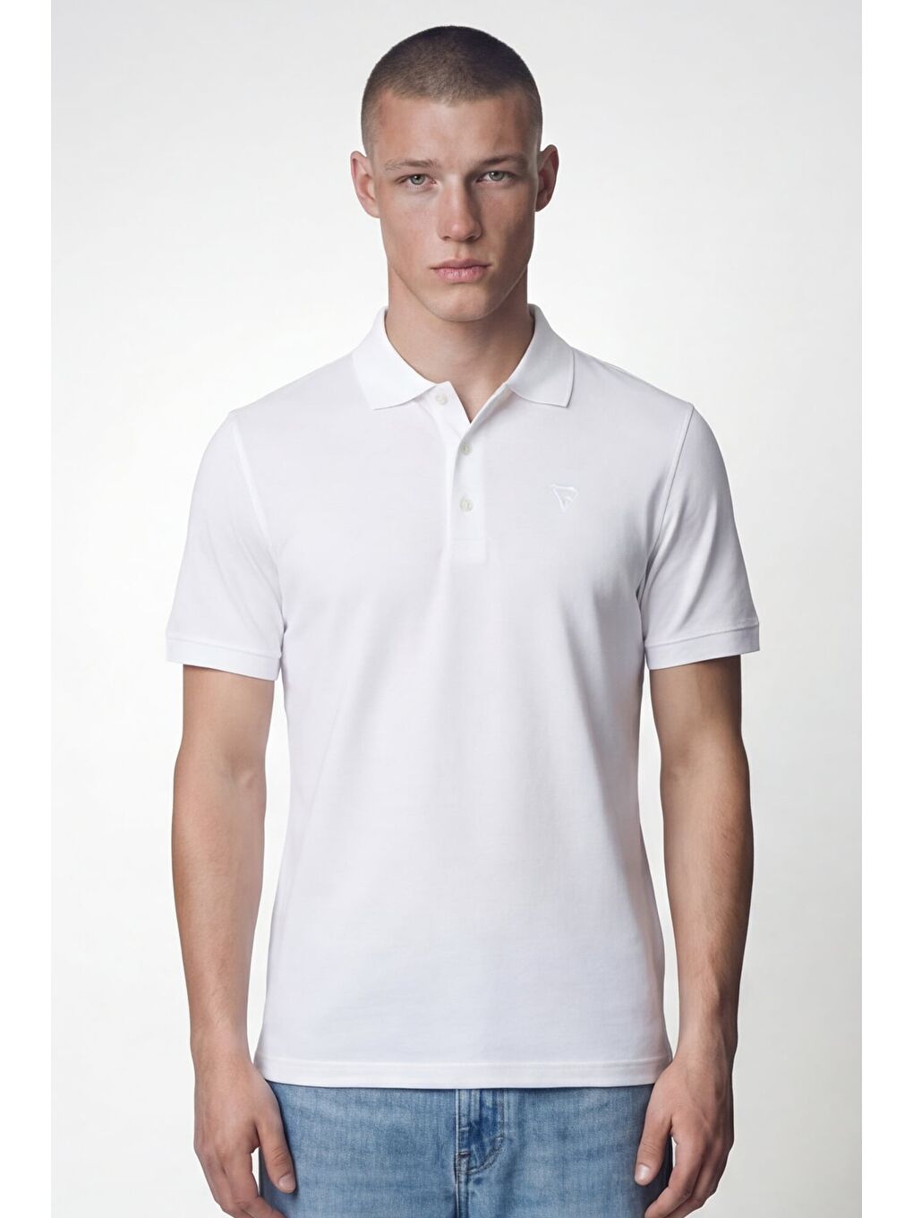Giotelli Erkek Beyaz Dar Kesim Slim Fit %100 Pamuk Kısa Kollu Düğmeli Polo Yaka Tişört