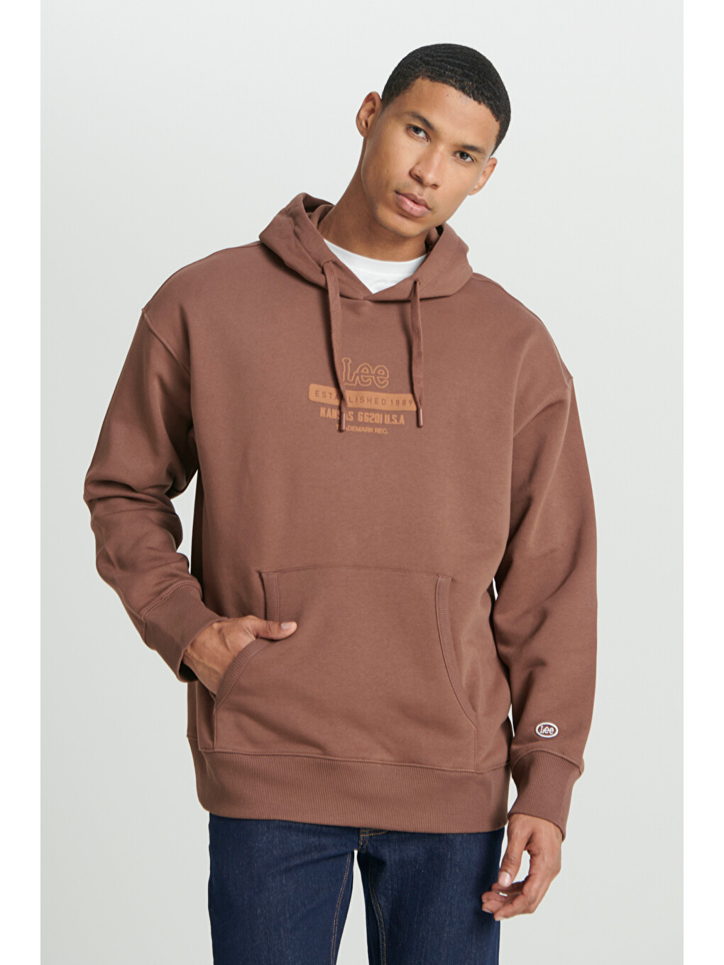 Loose Fit Kapüşonlu Şardonlu Kahverengi Sweatshirt-2