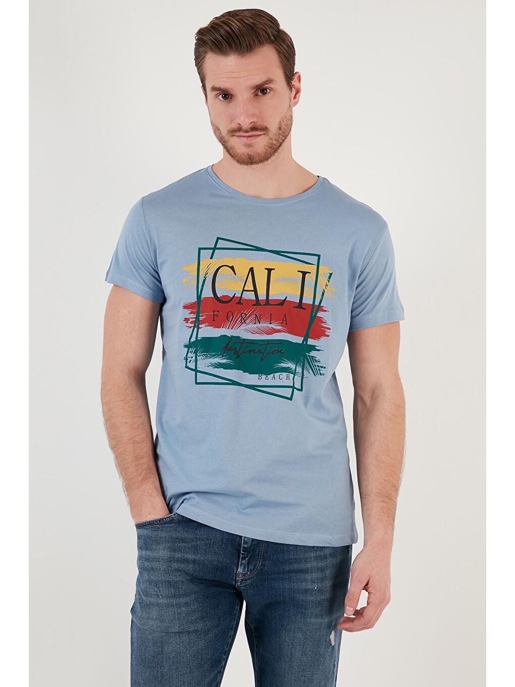 Buratti İndigo Pamuklu Slim Fit Bisiklet Yaka T Shirt 541CALIFORNIA24 - 2