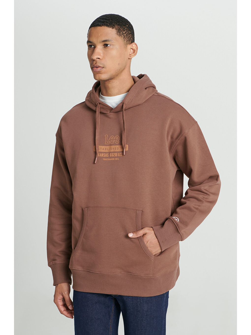 Loose Fit Kapüşonlu Şardonlu Kahverengi Sweatshirt-3
