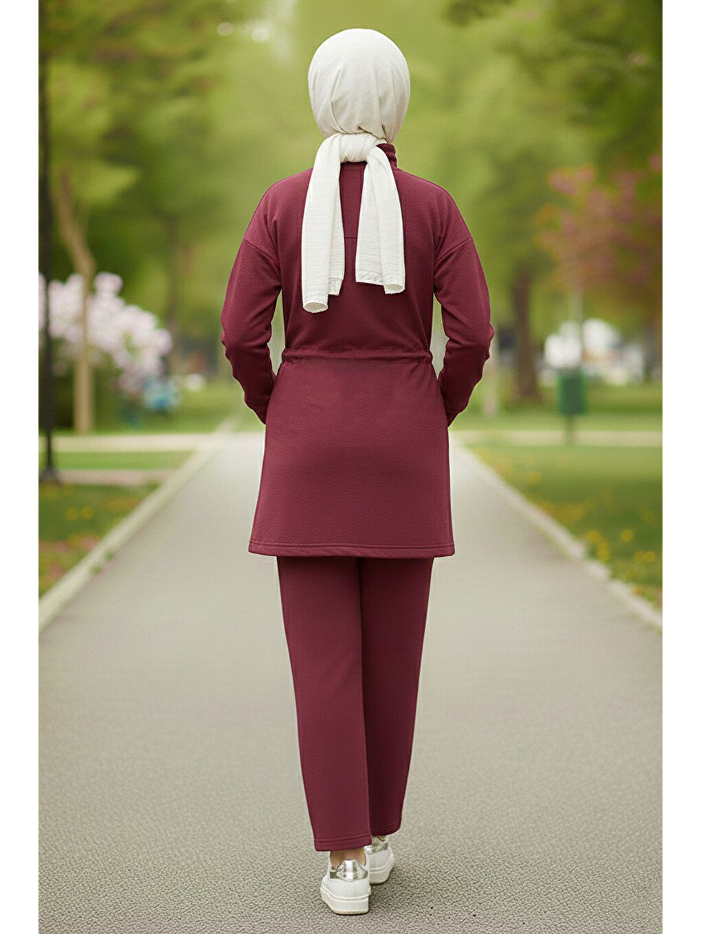 Belde Lastik Detaylı Fermuarlı Cepli Modal İkili Takım Bordo - 28044-BORDO-2