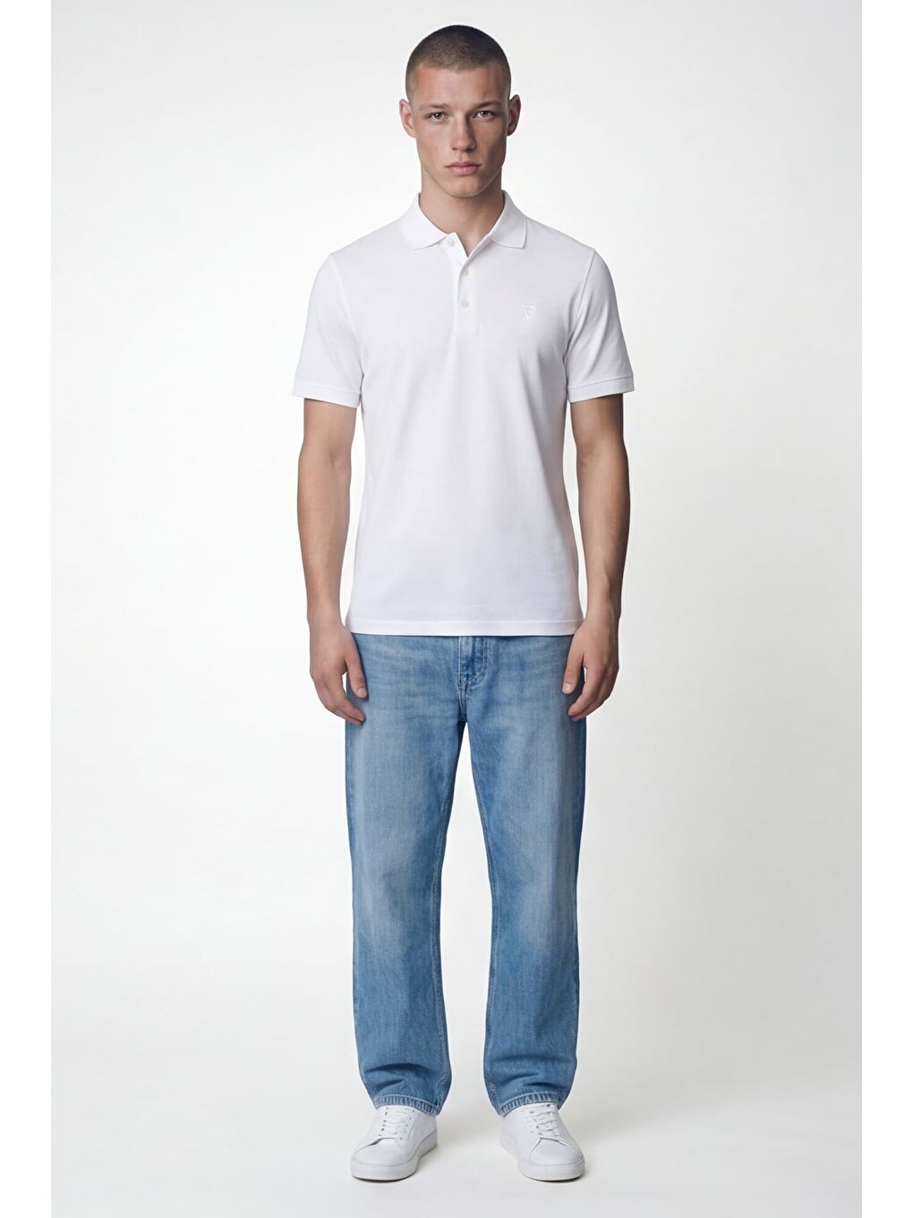 Giotelli Erkek Beyaz Dar Kesim Slim Fit %100 Pamuk Kısa Kollu Düğmeli Polo Yaka Tişört-1