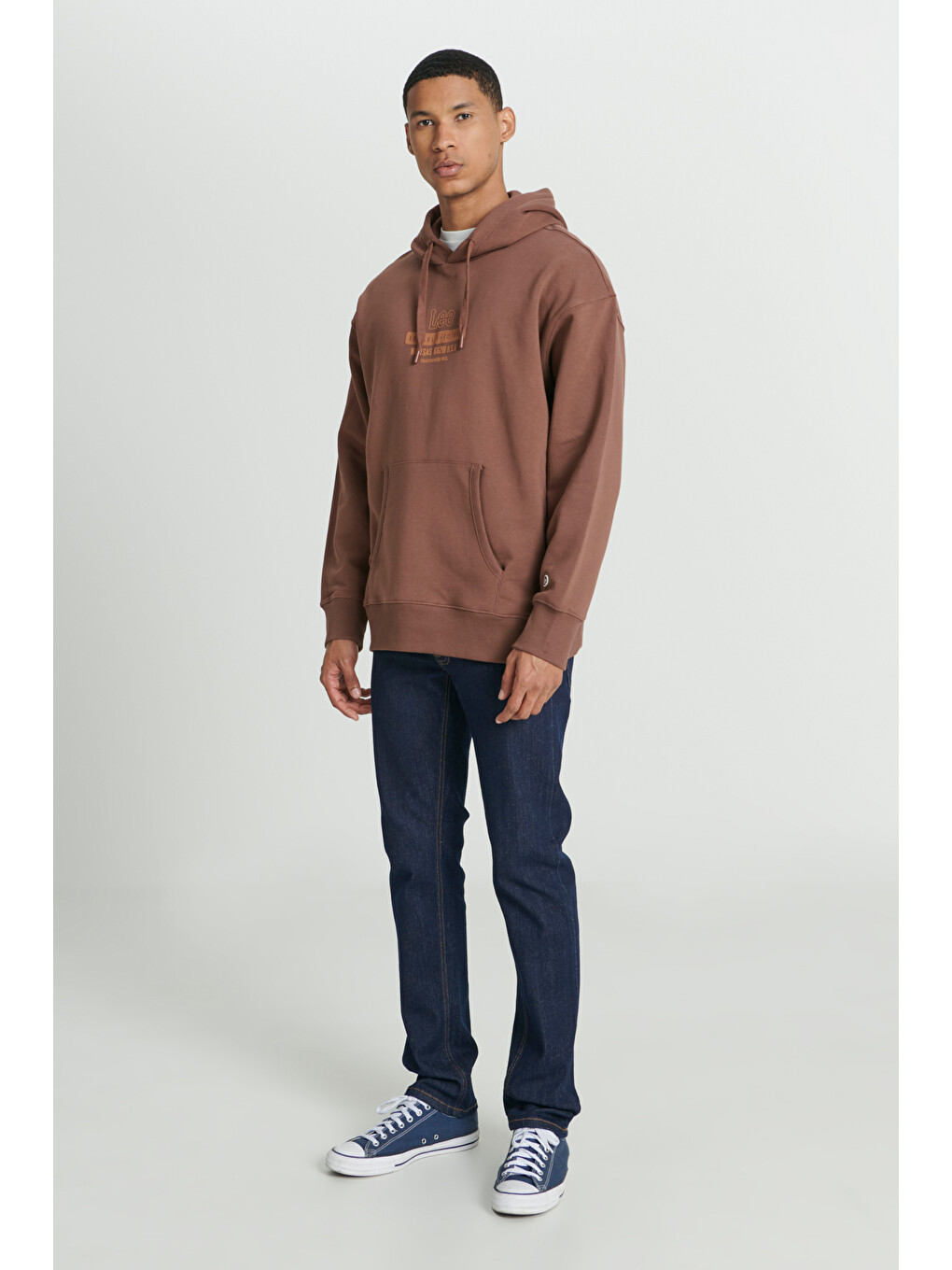 Loose Fit Kapüşonlu Şardonlu Kahverengi Sweatshirt-4