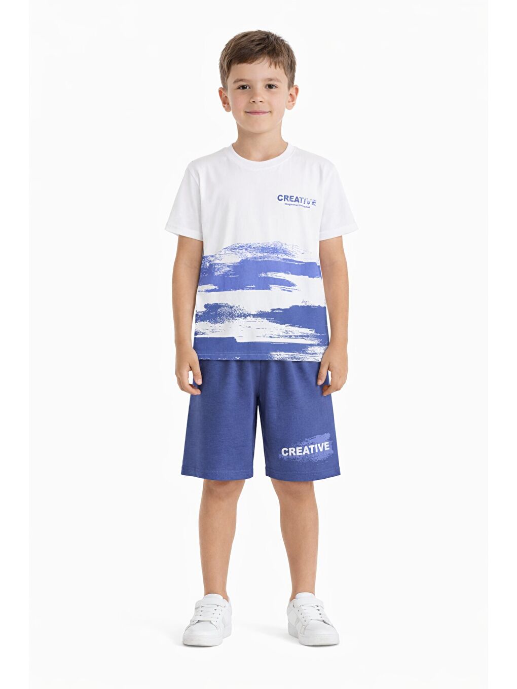 Mavi Creative Yazılı Desenli Tişörtlü Erkek Çocuk Şortlu Takım 23791