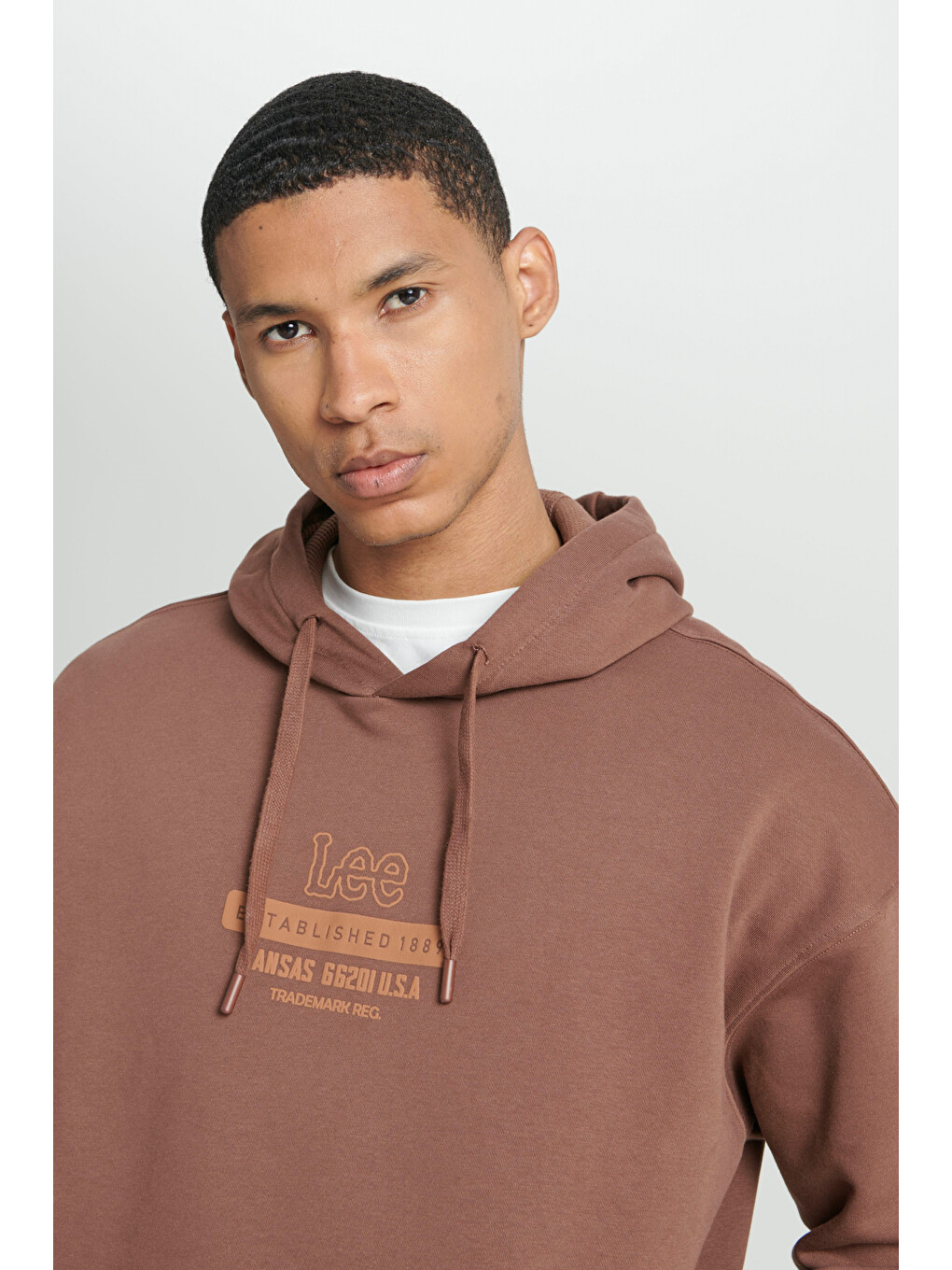 Loose Fit Kapüşonlu Şardonlu Kahverengi Sweatshirt-5