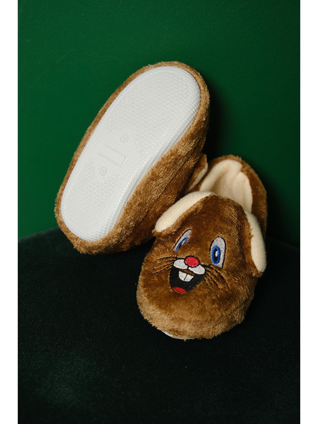 Kahverengi Mino Kulakcıklı Kaydırmaz Kreş Ev Okul Ayakkabısı Unisex Bebek Çocuk Panduf-1