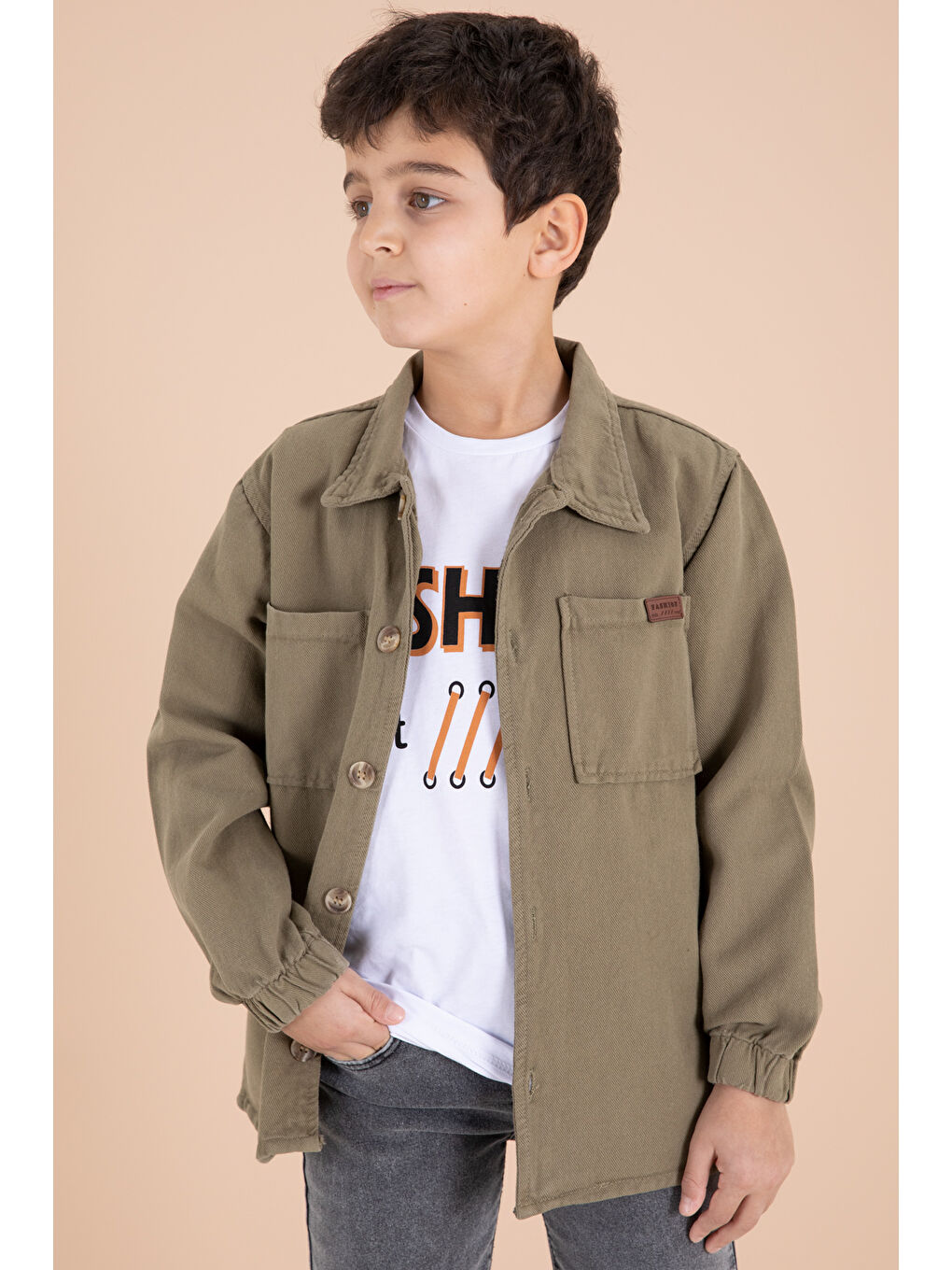 Haki Düğmeli Gömlekli Jean Pantolonlu Erkek Çocuk 3lü Takım 19970-2