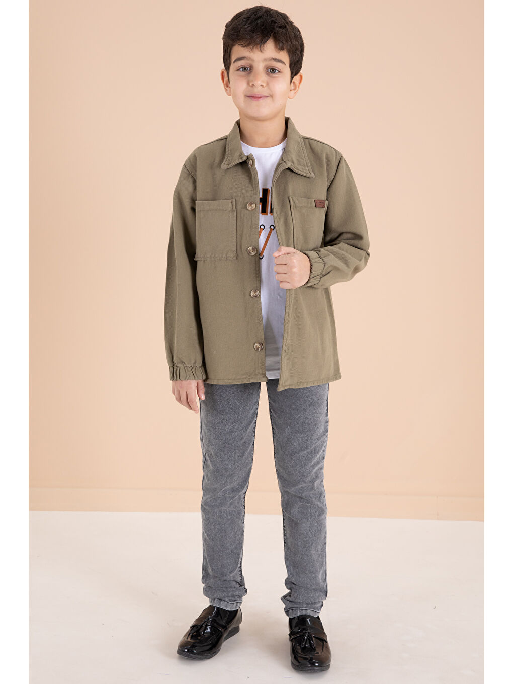 Haki Düğmeli Gömlekli Jean Pantolonlu Erkek Çocuk 3lü Takım 19970-3