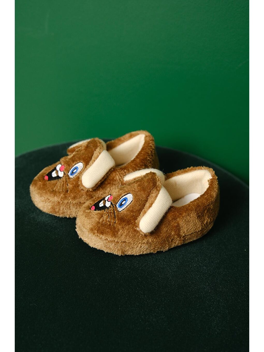 Kahverengi Mino Kulakcıklı Kaydırmaz Kreş Ev Okul Ayakkabısı Unisex Bebek Çocuk Panduf-2