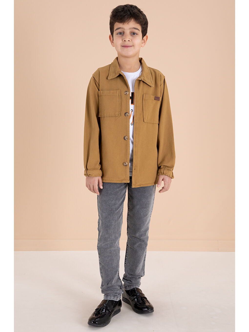 Sarı Hardal Düğmeli Gömlekli Jean Pantolonlu Erkek Çocuk 3lü Takım 19972