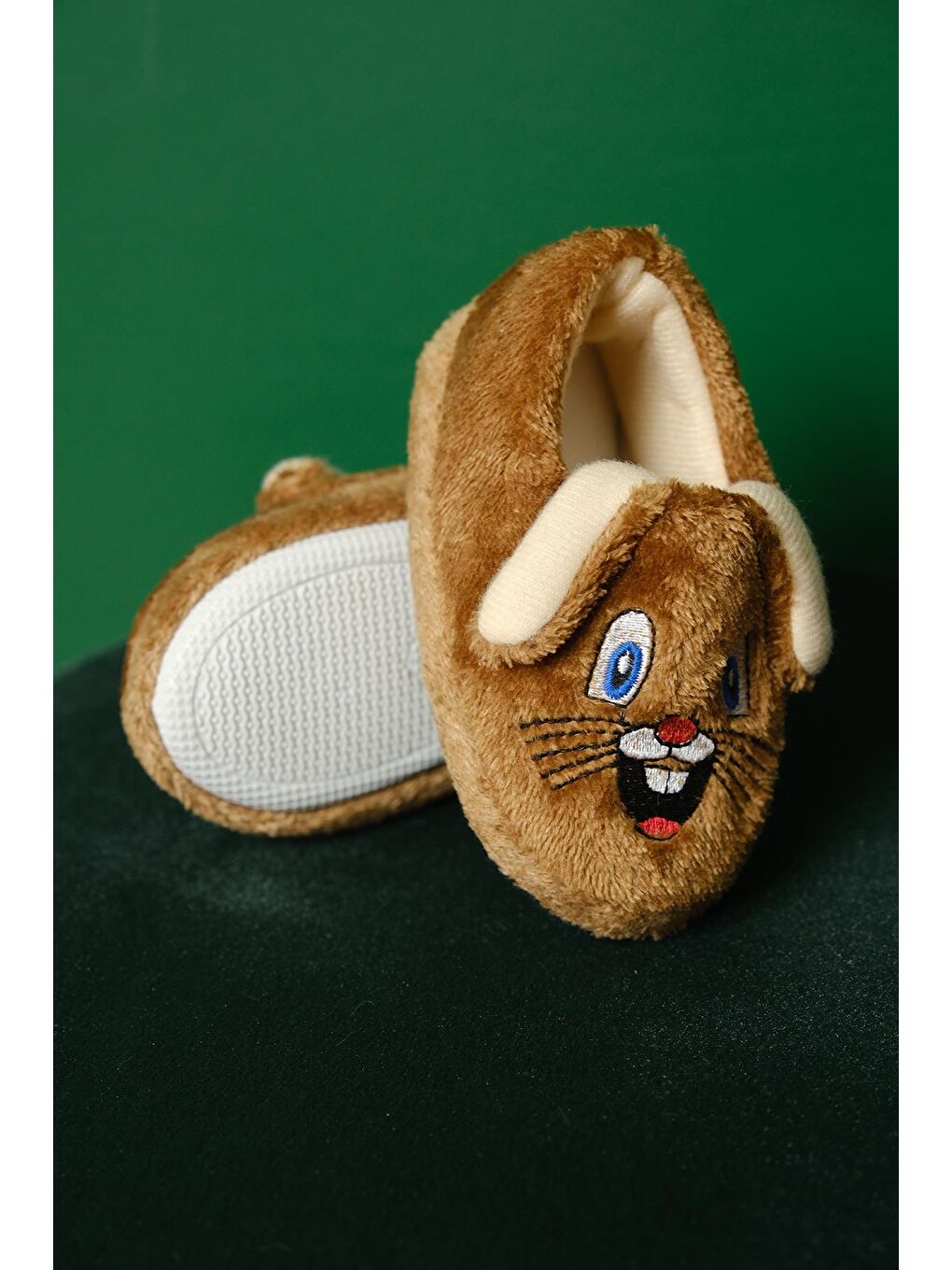 Kahverengi Mino Kulakcıklı Kaydırmaz Kreş Ev Okul Ayakkabısı Unisex Bebek Çocuk Panduf-3