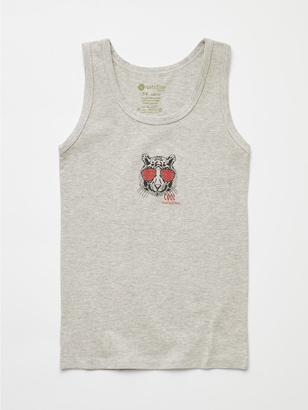 Gri Erkek Çocuk Organik Pamuklu Elastanlı Atlet Cool Tiger 2 li Paket-3