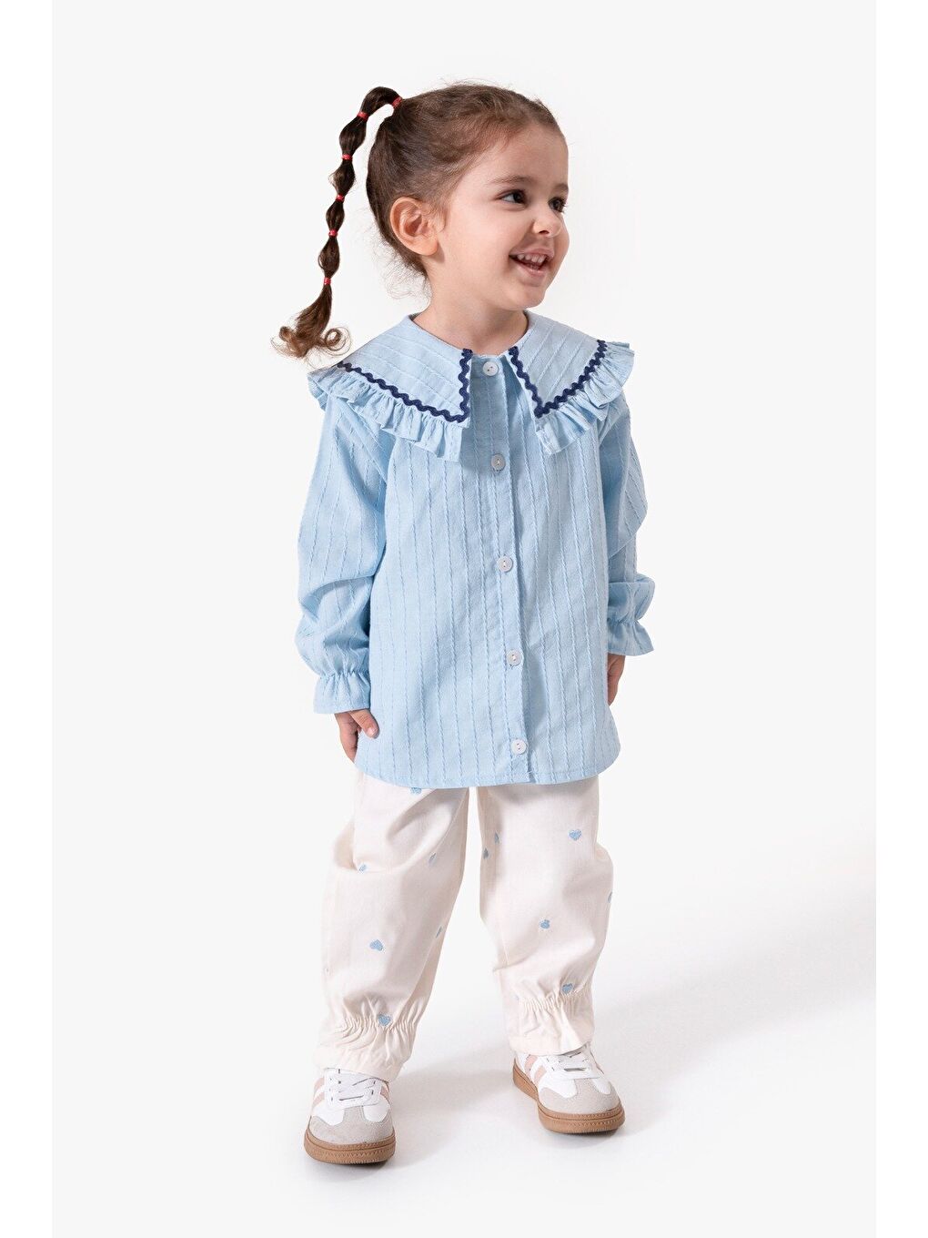 Mavi Su Taşı Yaka Detaylı Kız Bebek Alt Üst Takım 9092-3