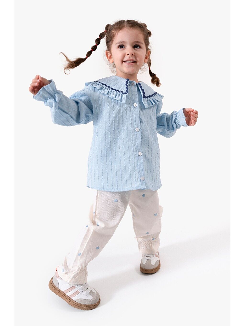 Mavi Su Taşı Yaka Detaylı Kız Bebek Alt Üst Takım 9092-4