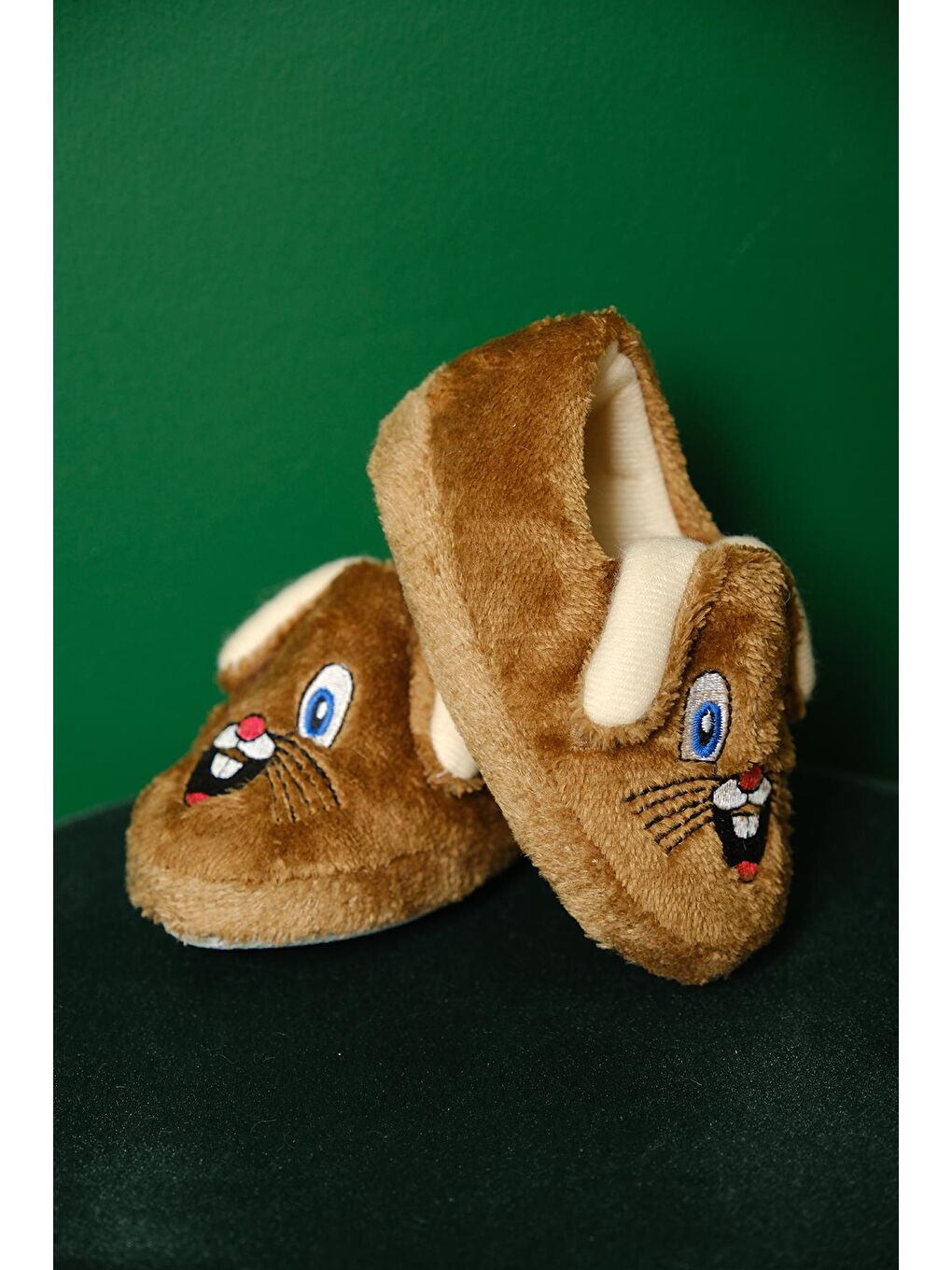 Kahverengi Mino Kulakcıklı Kaydırmaz Kreş Ev Okul Ayakkabısı Unisex Bebek Çocuk Panduf-4