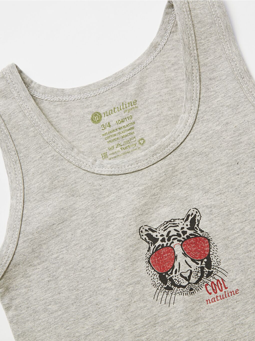 Gri Erkek Çocuk Organik Pamuklu Elastanlı Atlet Cool Tiger 2 li Paket-4