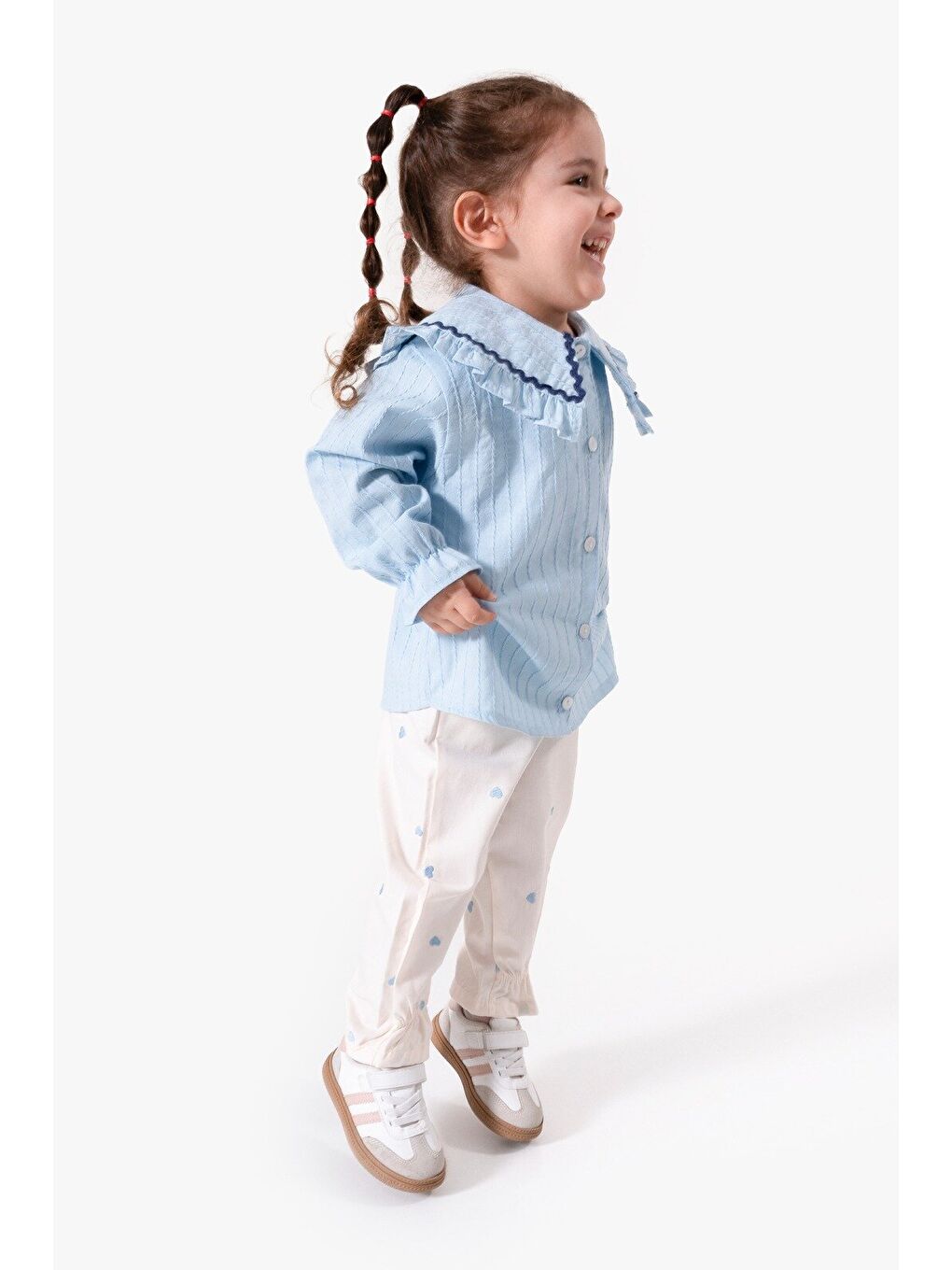 Mavi Su Taşı Yaka Detaylı Kız Bebek Alt Üst Takım 9092-5
