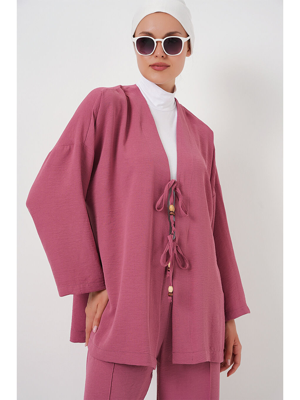 Pembe Kadın Ayrobin Kimono Pantolon İkili Takım 6739 - Gül Kurusu-1