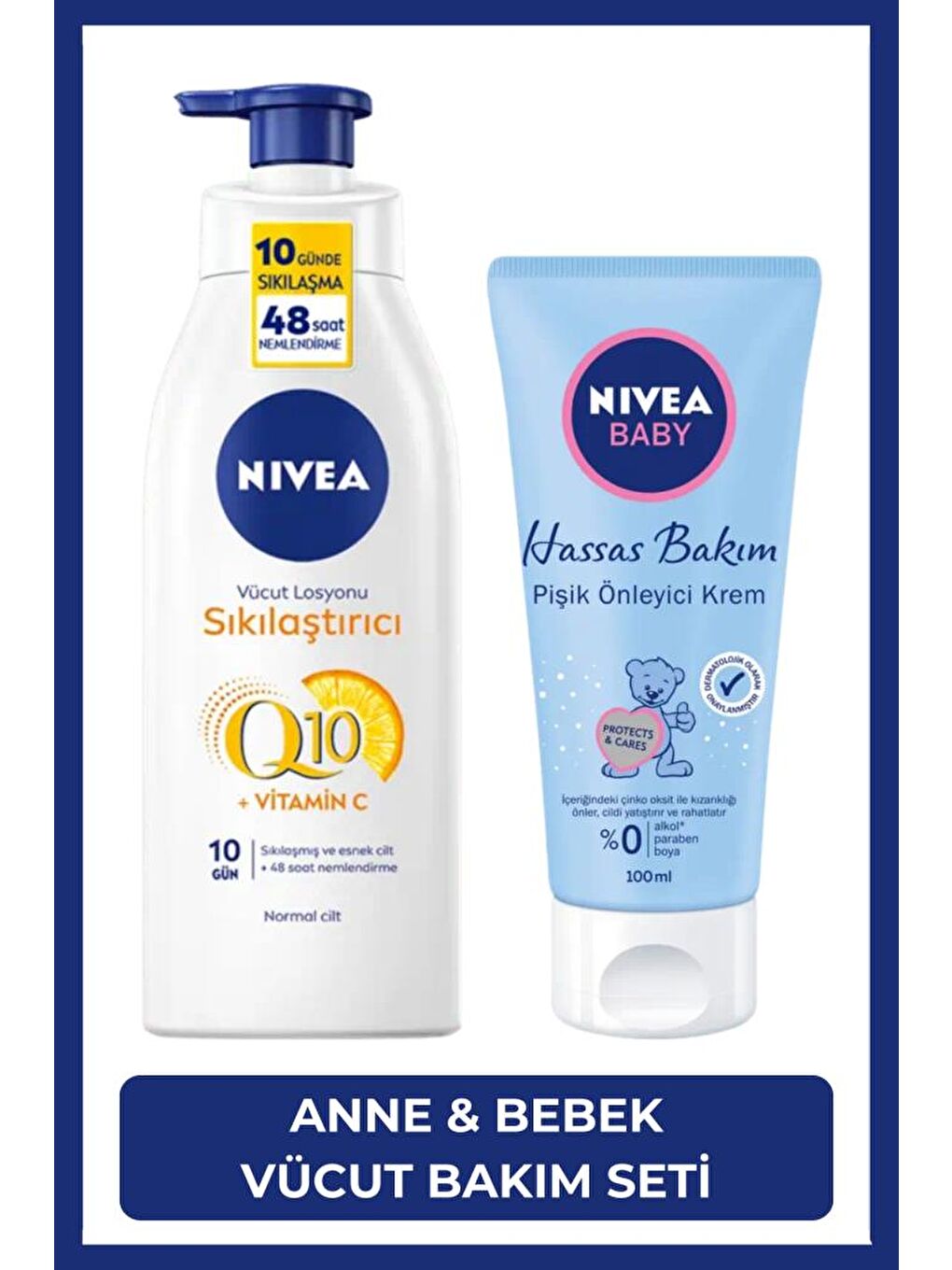 NIVEA Q10 C Vitamini Sıkılaştırıcı Vücut Losyonu 400ml ve Baby Hassas Bakım Pişik Önleyici Krem 100ml