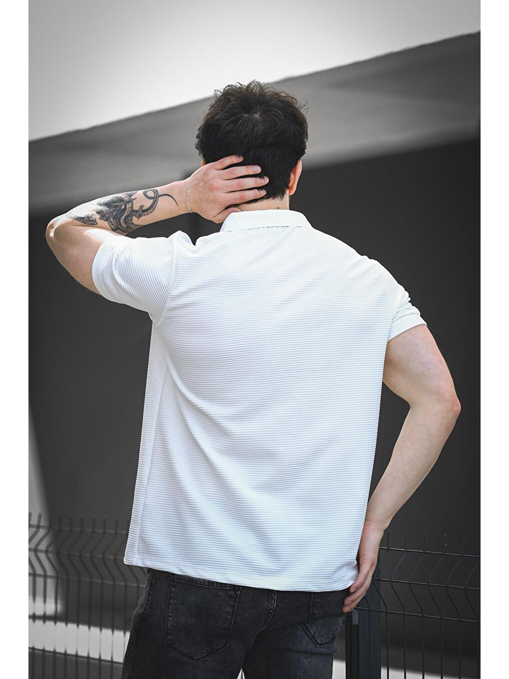 Beyaz Vitto Otoban Kumaş Slim Elastanlı Kısa Kol Erkek Gömlek-2