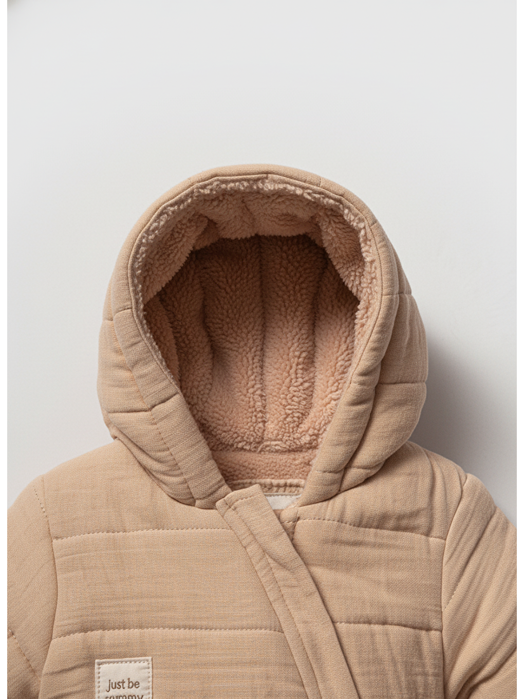 Kahverengi Unisex Bebek Bej Kapitone Kapüşonlu Tulum – Fermuarlı Ve Cepli Kışlık Model-2