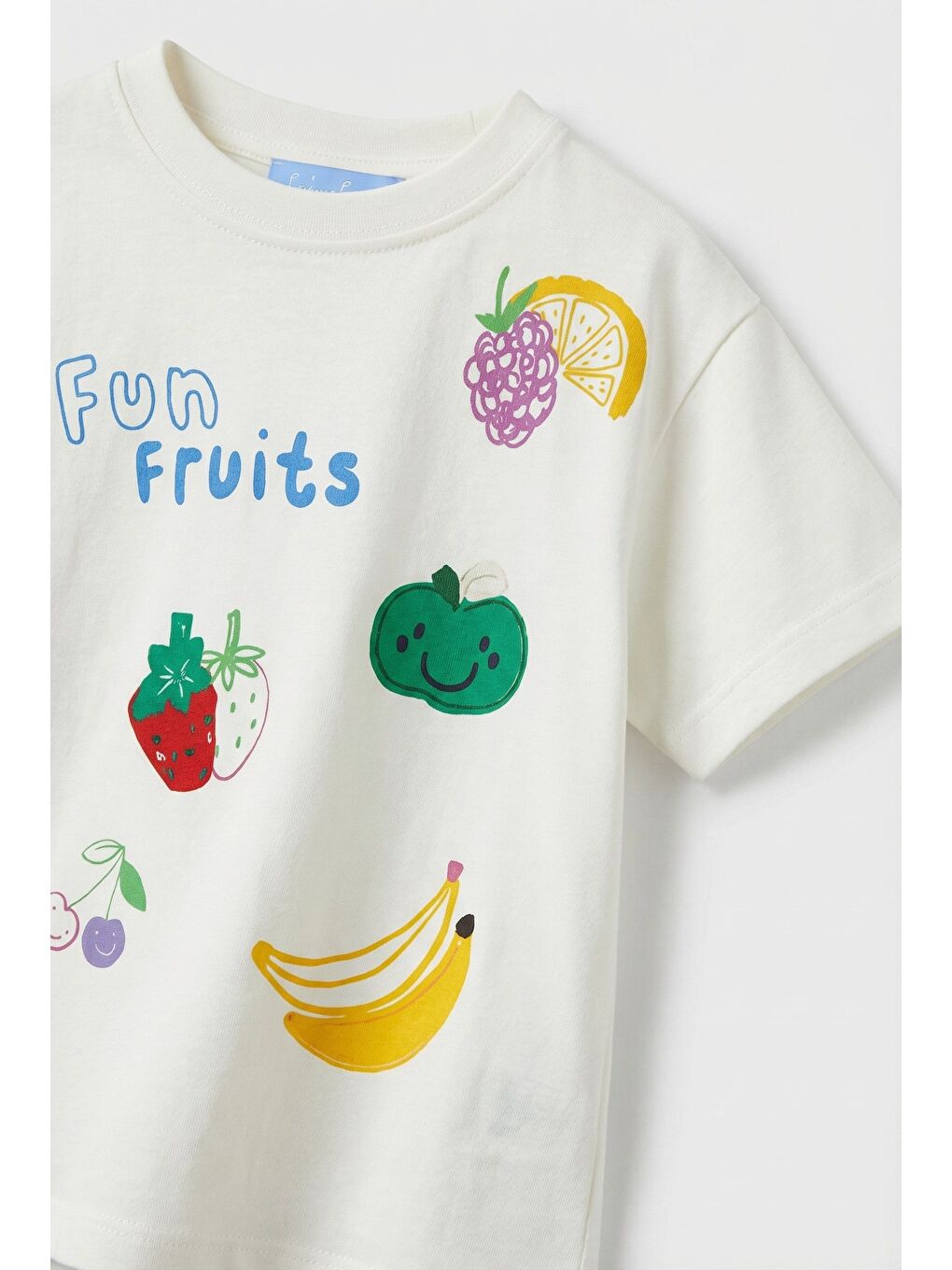 Beyaz Kız Çocuk Pamuklu Ekru Meyve Baskılı Tişört Takım-3