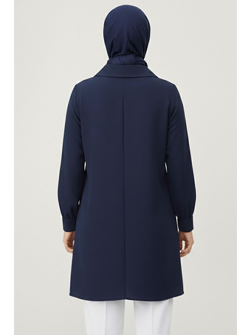 Düğme Detaylı Modal Tunik Lacivert - 28041-LACIVERT-2