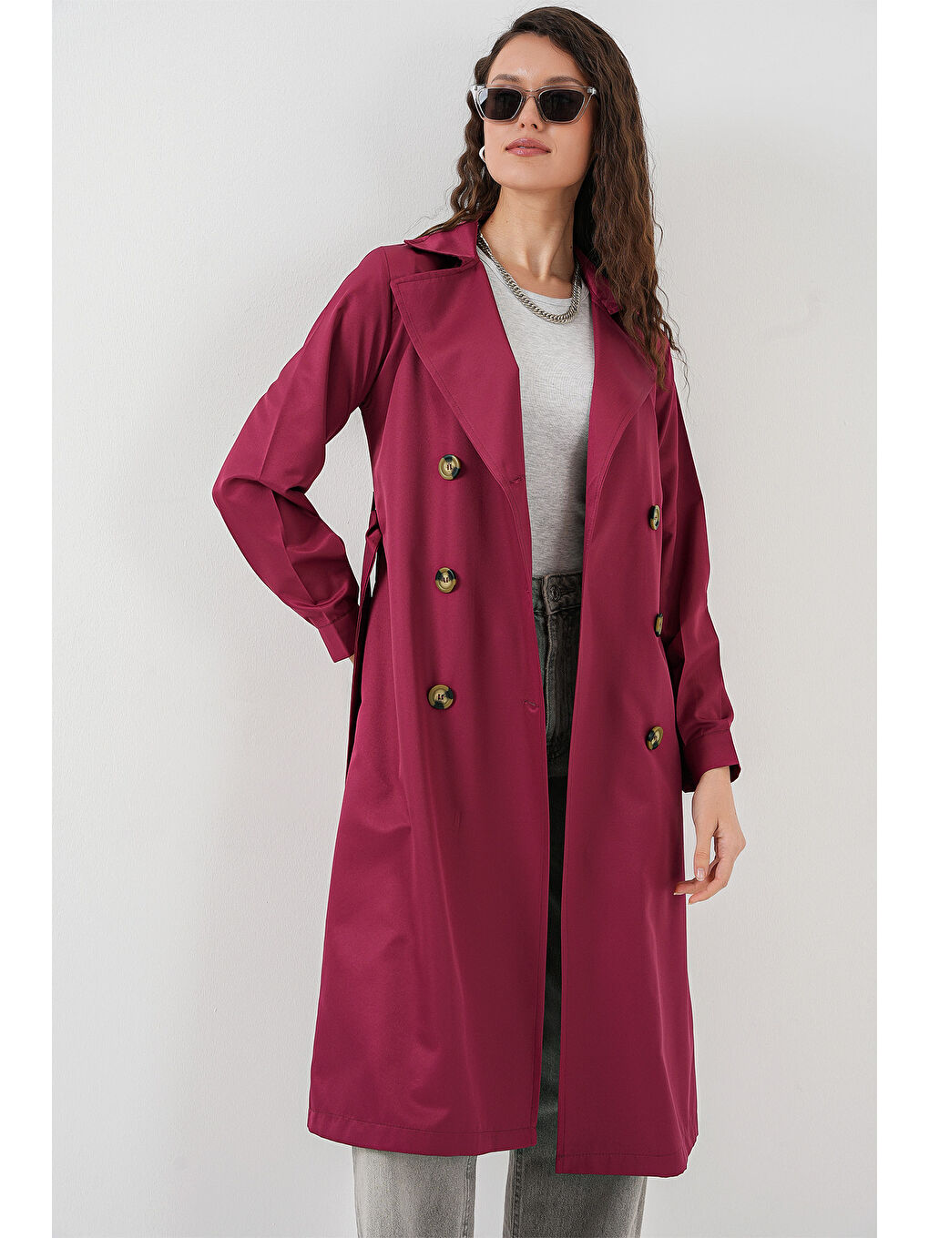 Bigdart 5853 Kruvaze Yaka Trençkot - Bordo