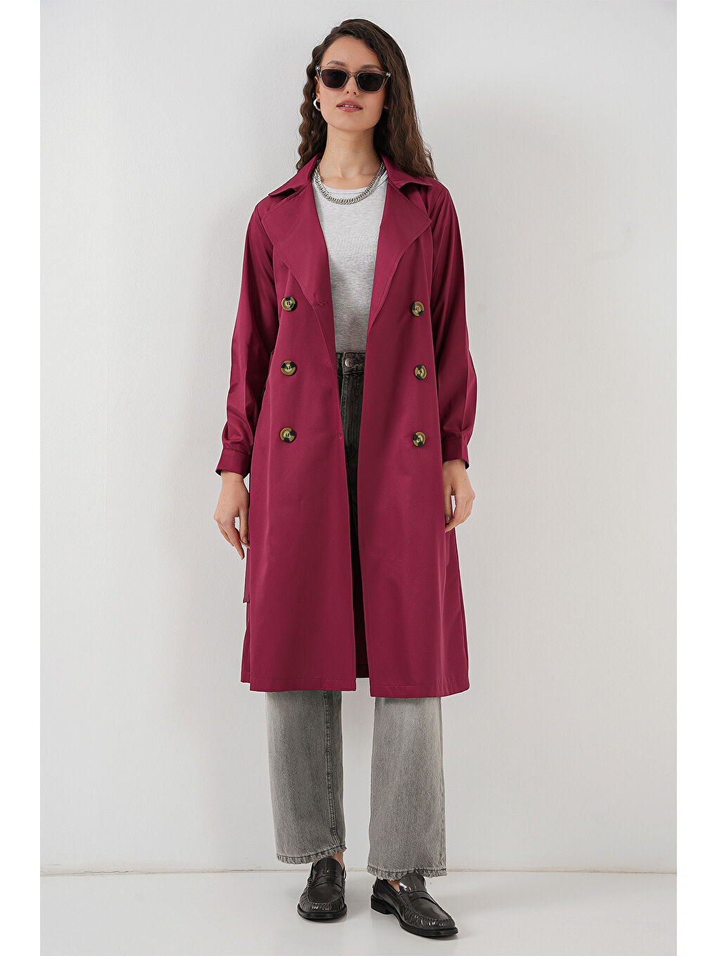 Bigdart 5853 Kruvaze Yaka Trençkot - Bordo - 1
