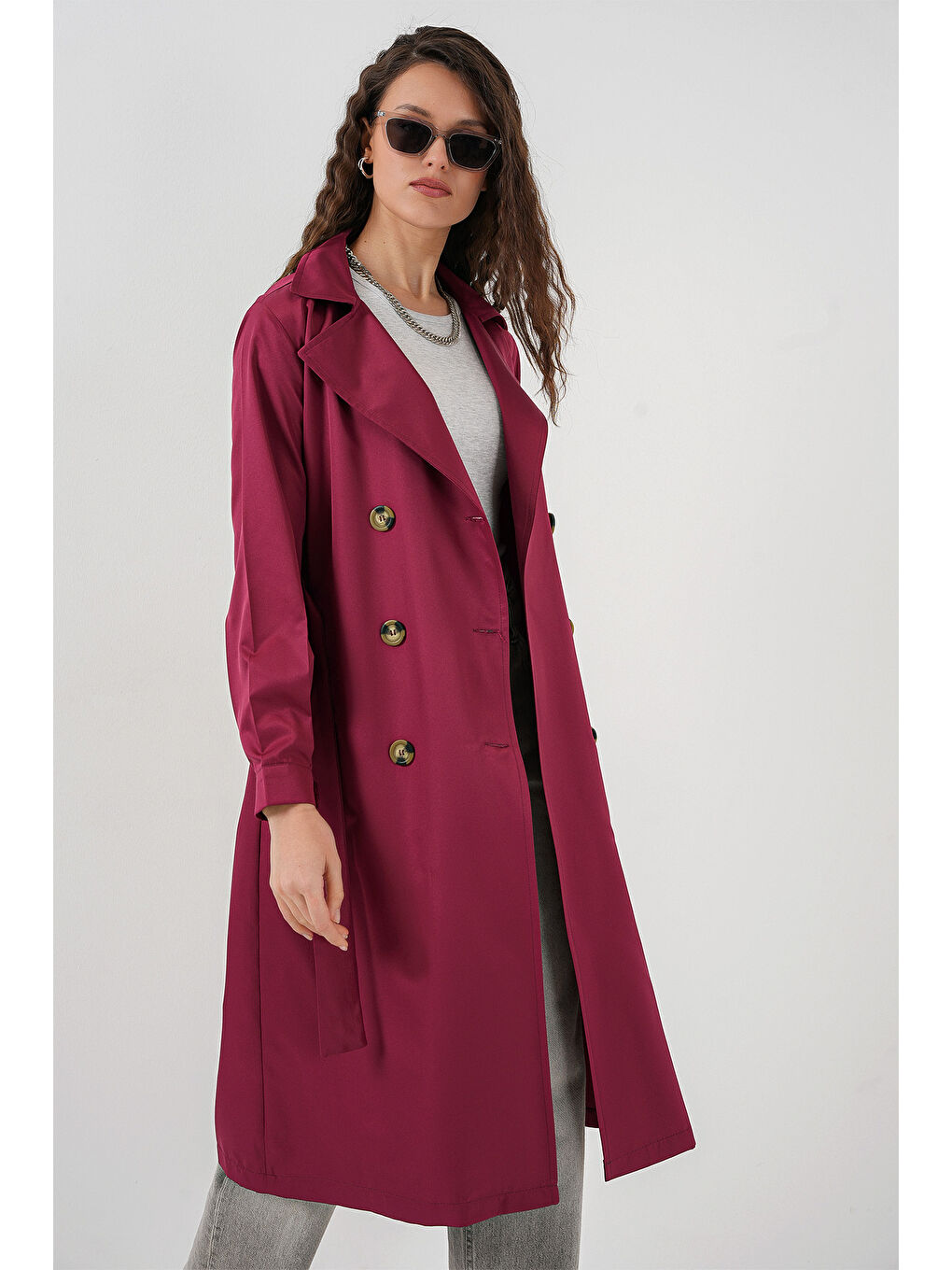 Bigdart 5853 Kruvaze Yaka Trençkot - Bordo - 2