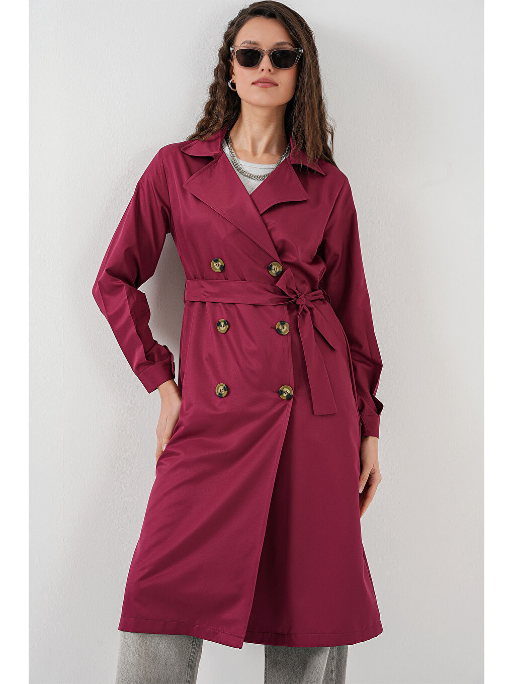 Bigdart 5853 Kruvaze Yaka Trençkot - Bordo - 3