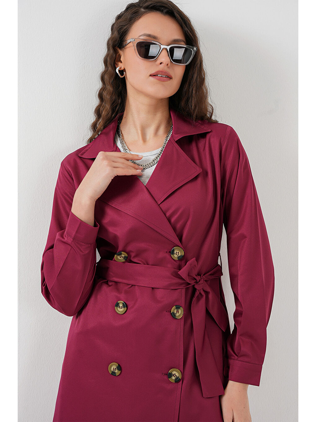 Bigdart 5853 Kruvaze Yaka Trençkot - Bordo - 4