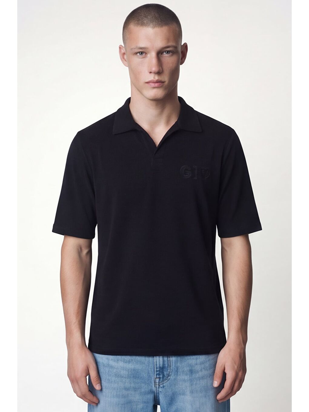 Siyah Polo Yaka Havlu T-Shirt