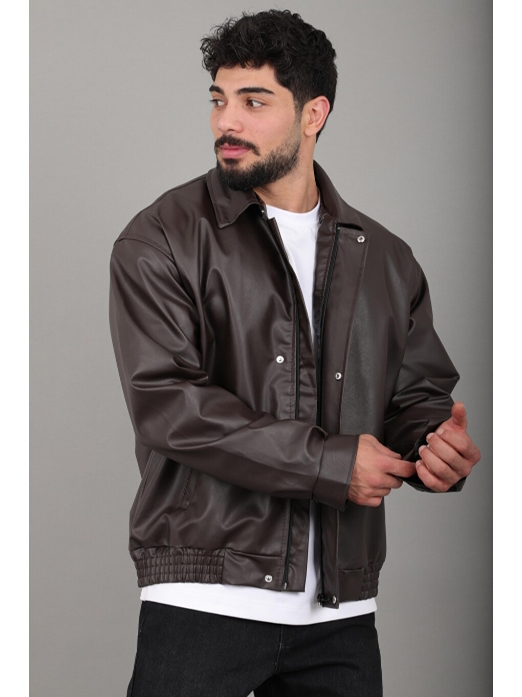 Kahverengi Bel Lastikli Oversize Suni Deri Mont Bl 1731_50379-1