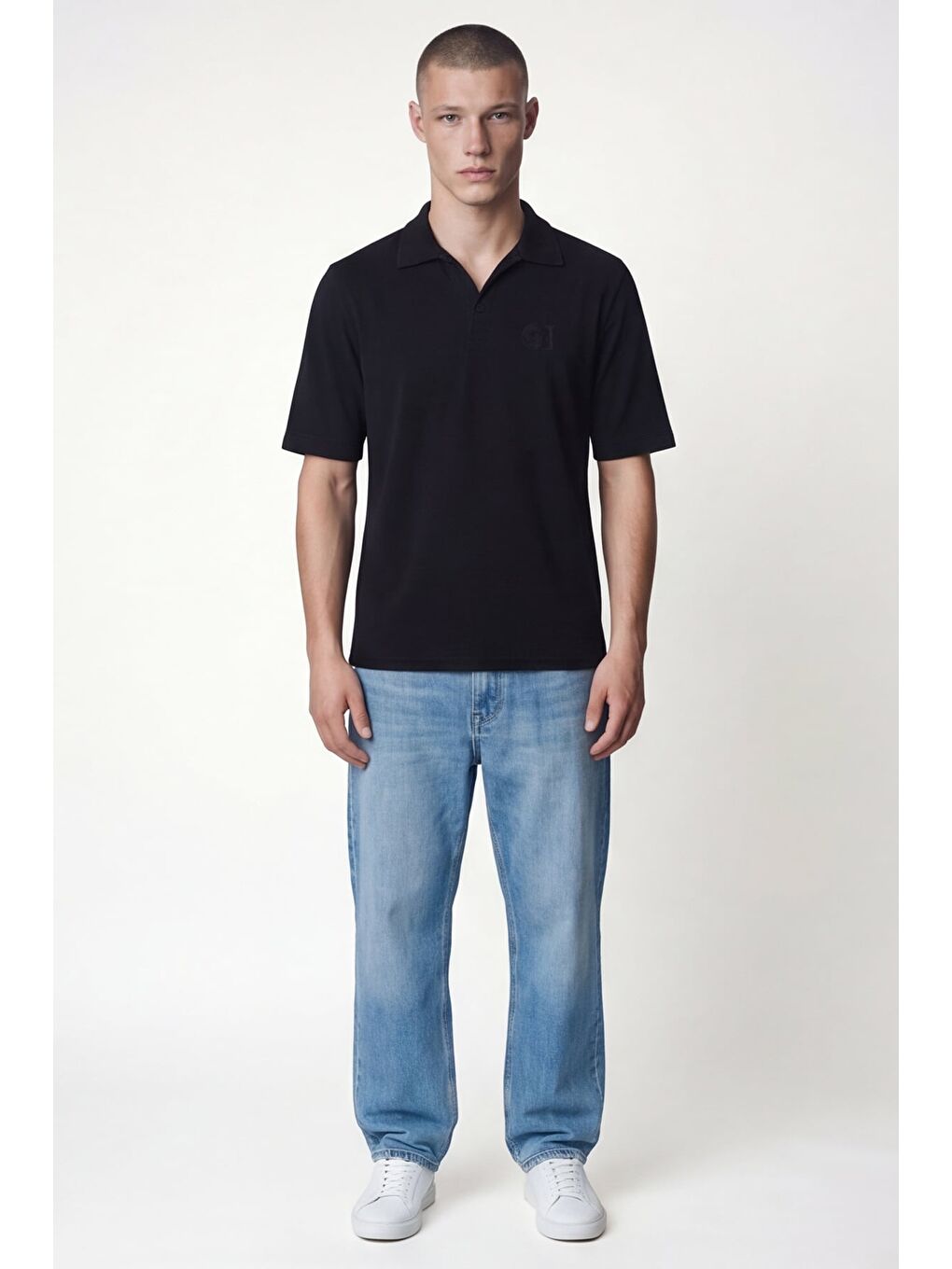Siyah Polo Yaka Havlu T-Shirt-1