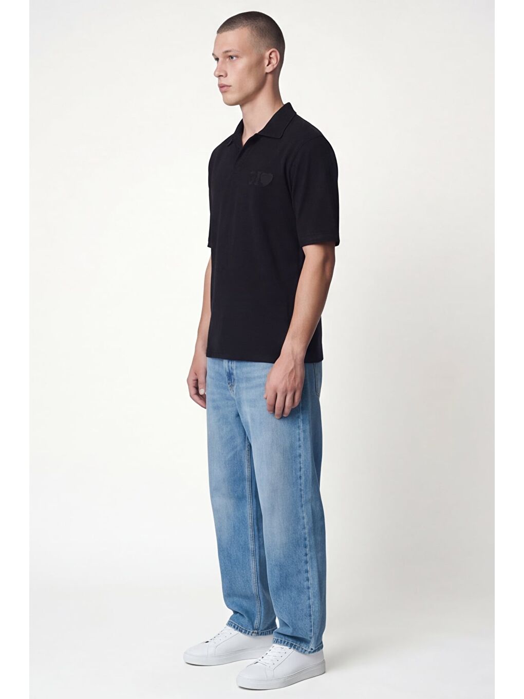 Siyah Polo Yaka Havlu T-Shirt-2