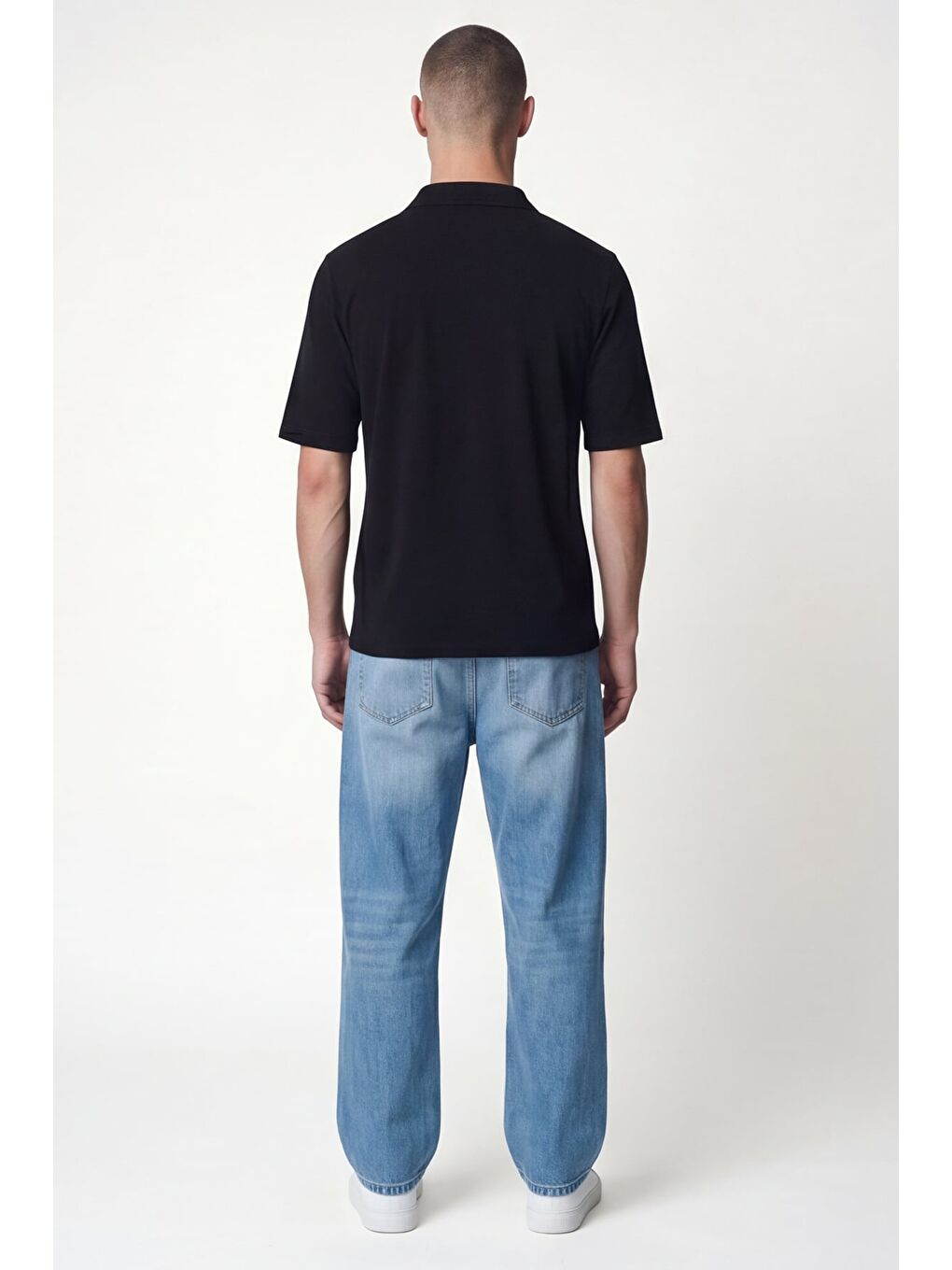 Siyah Polo Yaka Havlu T-Shirt-4