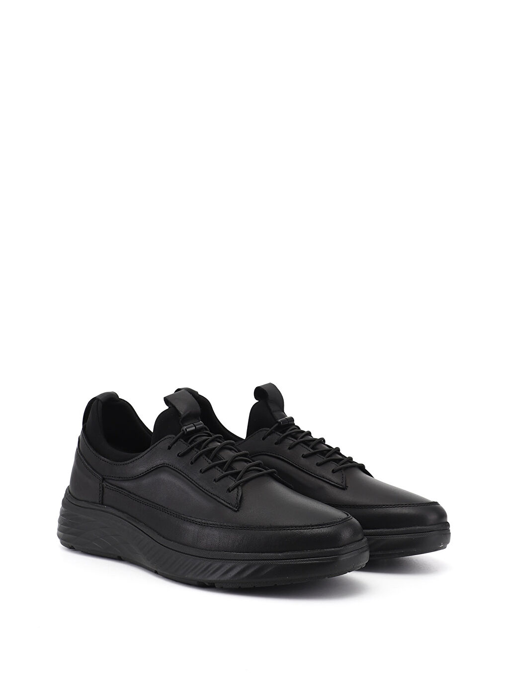 Siyah Erkek SİYAH Bağcıklı Hakiki Deri Sneaker-1