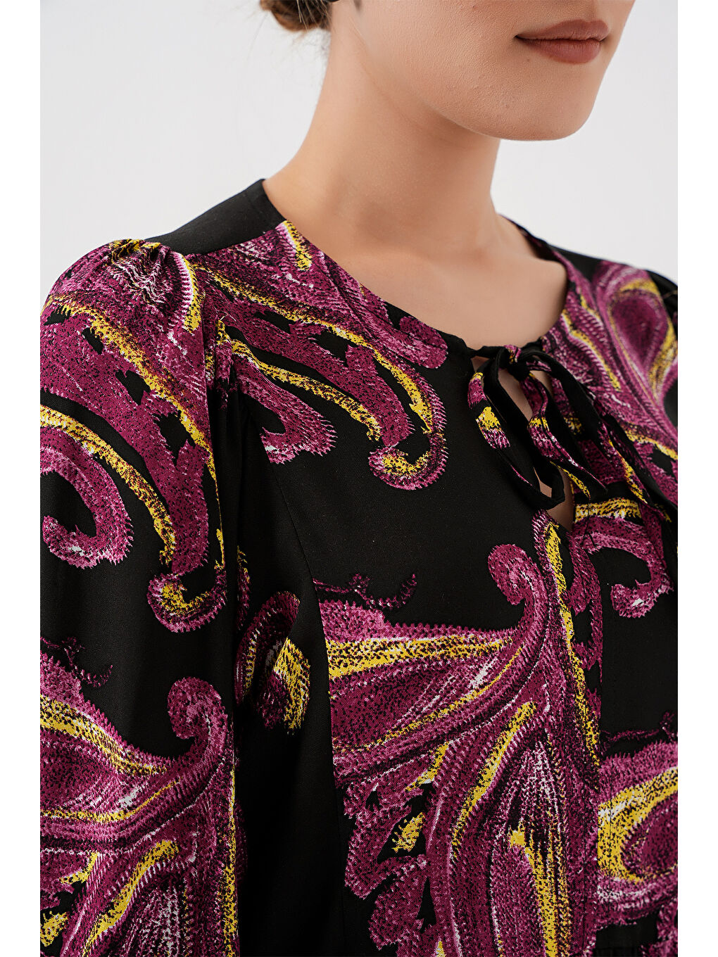 Kadın Balon Kol Uzun Tesettür Elbise 2464 - Y.Fuşya-4