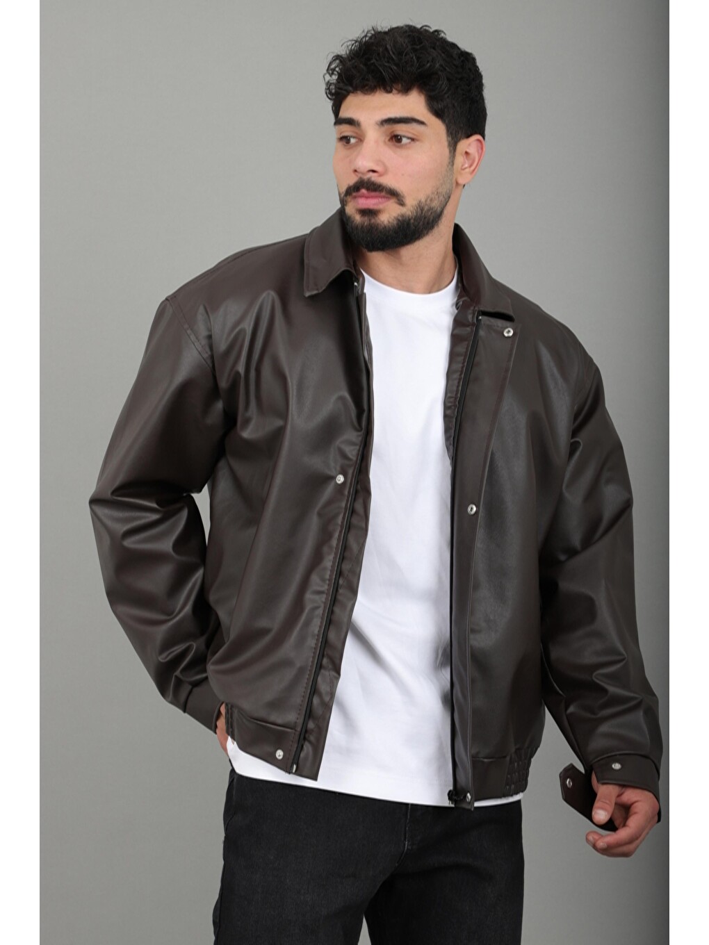 Kahverengi Bel Lastikli Oversize Suni Deri Mont Bl 1731_50379-2