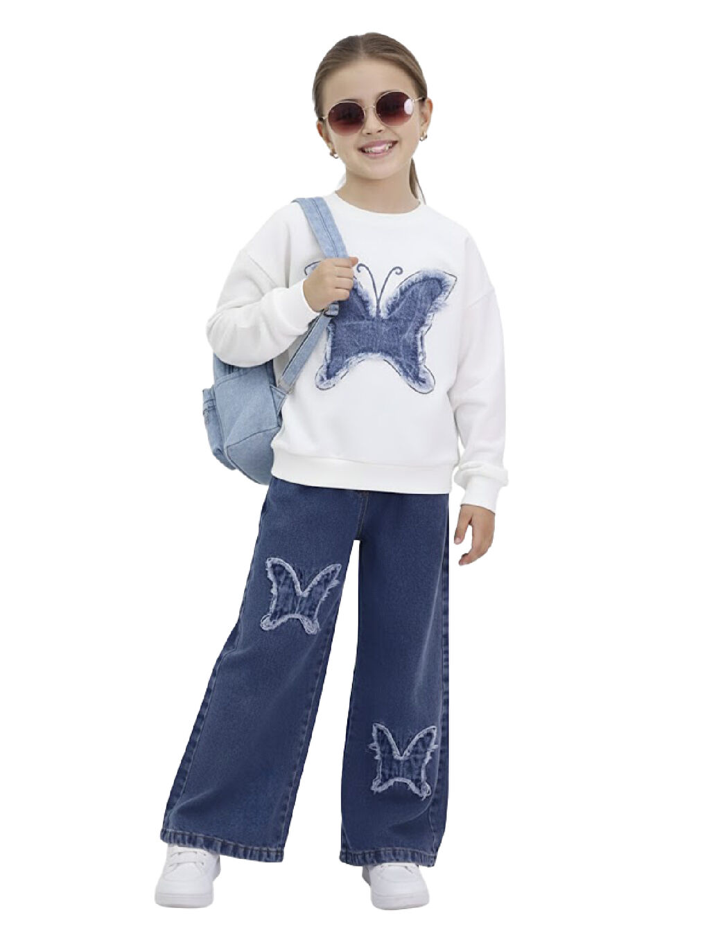 Mavi Kız Çocuk 2'li Jean Takım (Pantolon+Sweatshirt) 5-10 Yaş 12472-1