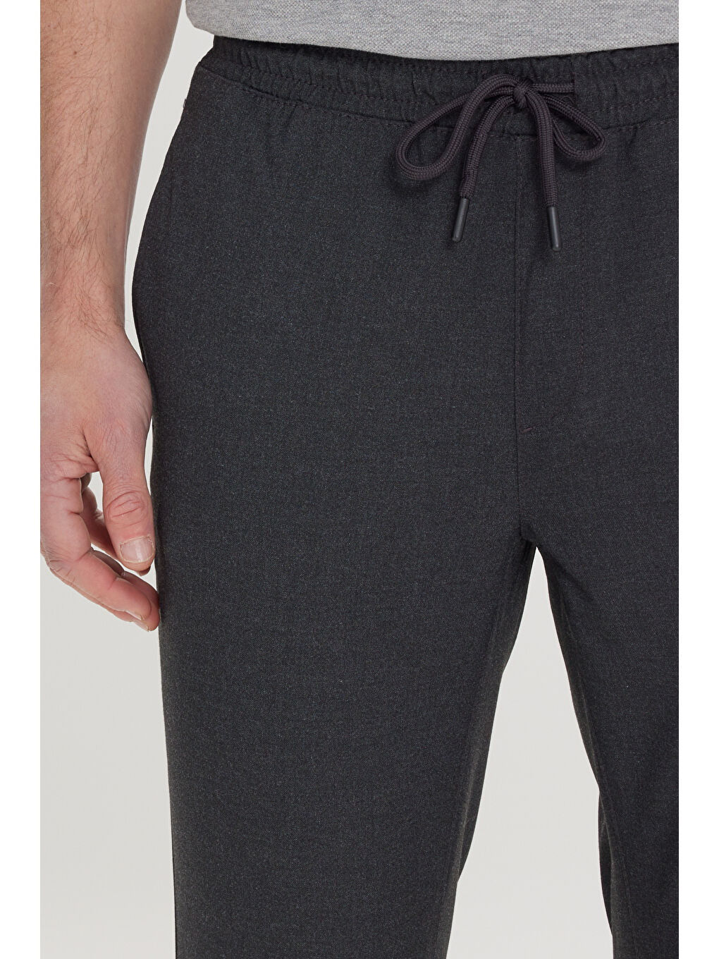 Erkek Antrasit Slim Fit Rahat Kesim Beli Bağlamalı Yan Cepli Jogger Pantolon-4