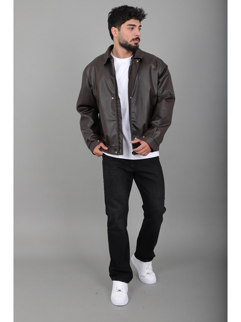 Kahverengi Bel Lastikli Oversize Suni Deri Mont Bl 1731_50379-3