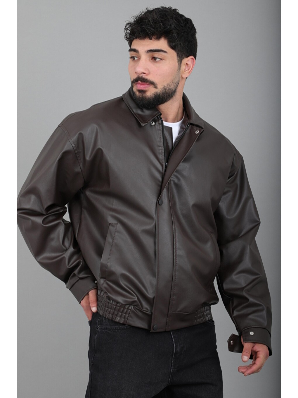 Kahverengi Bel Lastikli Oversize Suni Deri Mont Bl 1731_50379-5