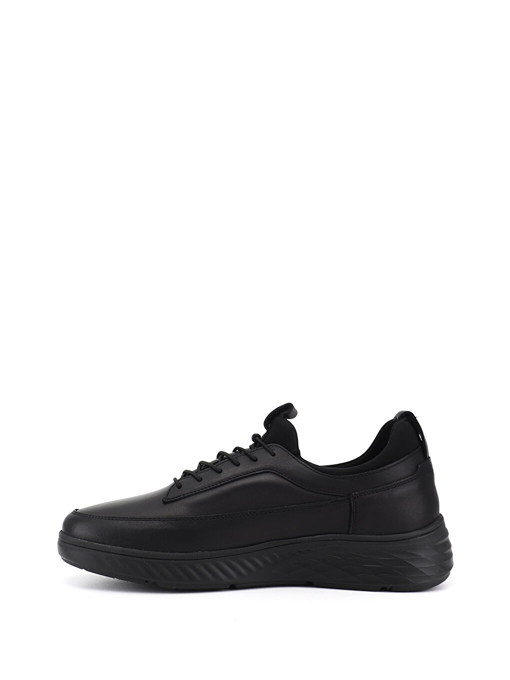 Siyah Erkek SİYAH Bağcıklı Hakiki Deri Sneaker-3