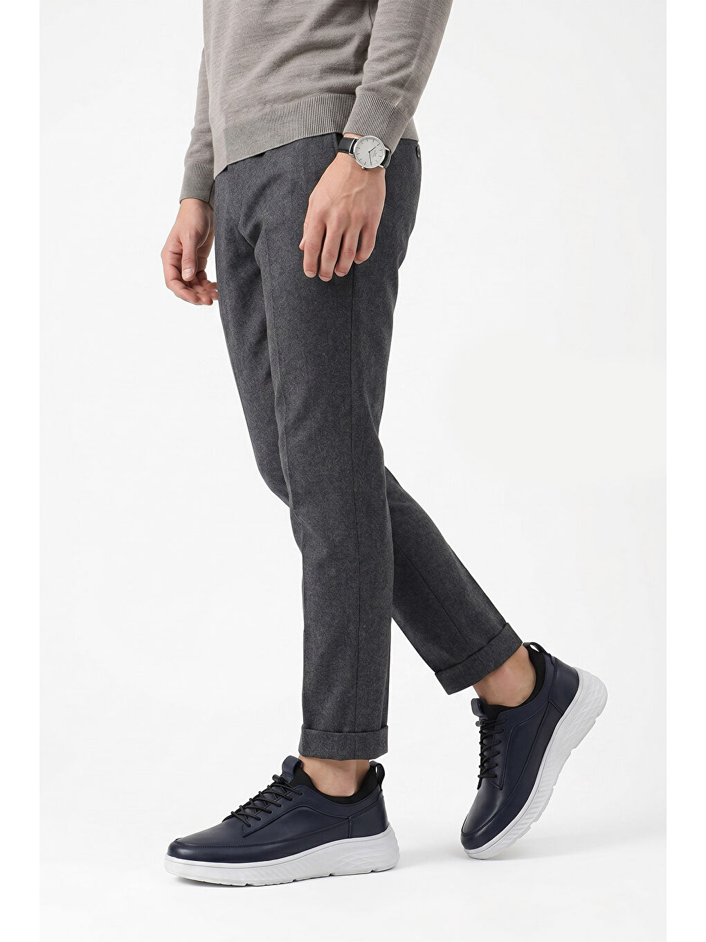 Lacivert Erkek AÇIK LACİVERT Bağcıklı Hakiki Deri Sneaker-2