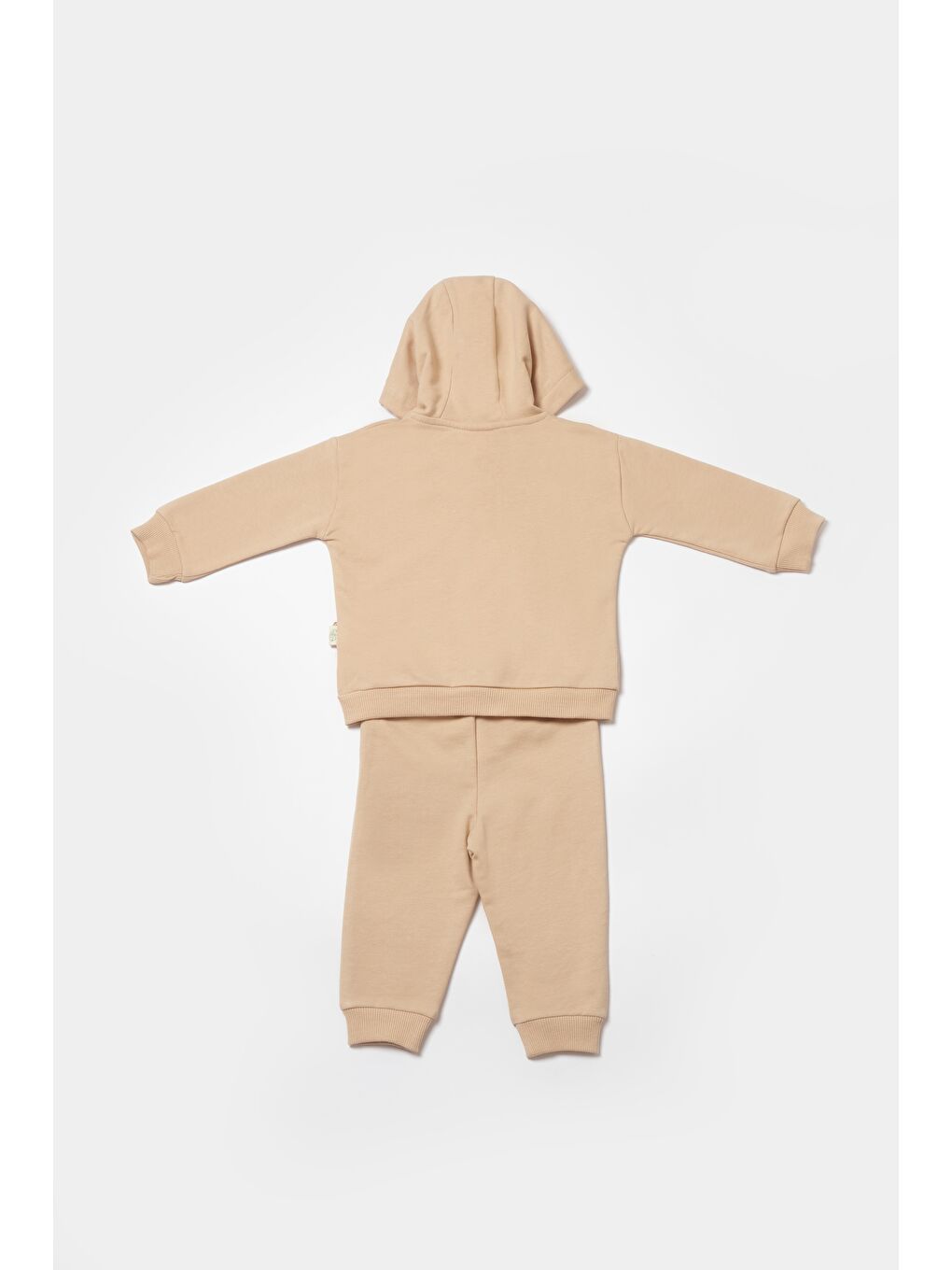 Ekru Unisex Bebek Pamuklu Bej Kapüşonlu Eşofman Takımı - Cep Detaylı Sweatshirt Ve Alt-1
