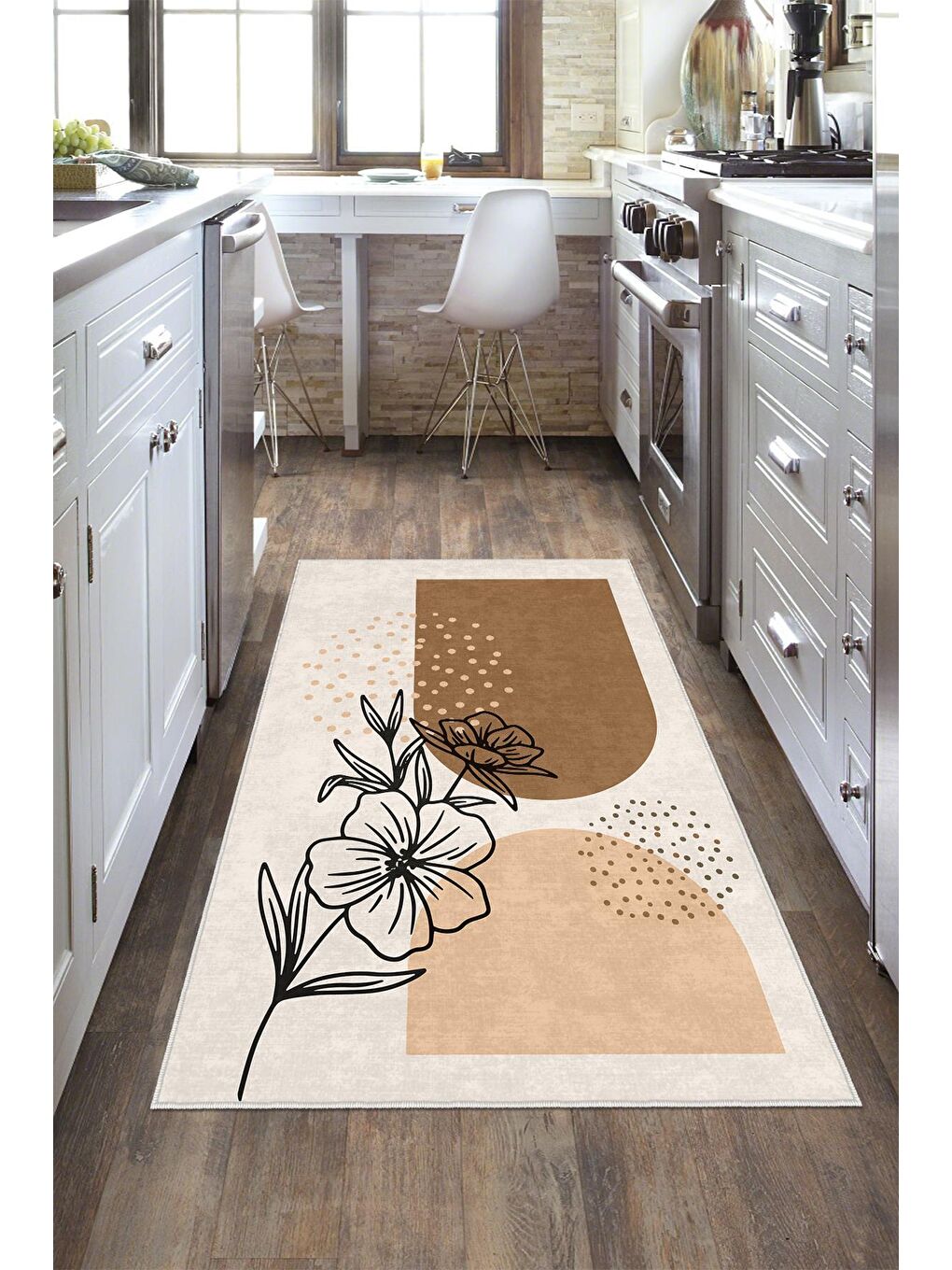 Karışık Dekoratif Özel Tasarım Yıkanabilir,İnce, Kaymaz Tabanlı, Modern Mutfak Halısı 60x100